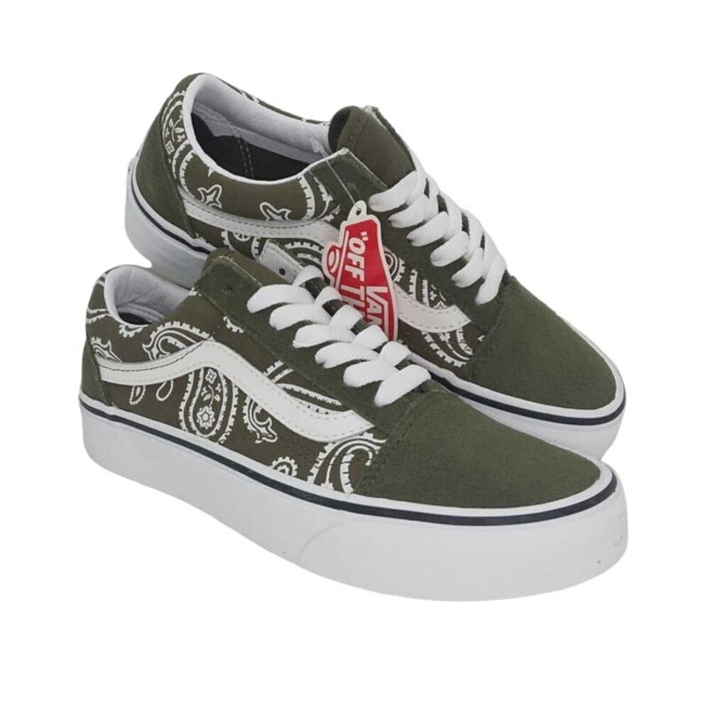 VANS OLD SKOOL Womens New w/Tags Green & White Paisley Skate Sneakers - sz. 5